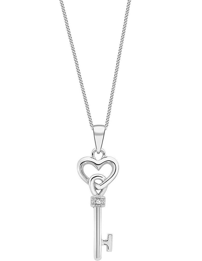 9ct White Gold Diamond Heart Key Pendant Necklace - NiaYou Jewellery
