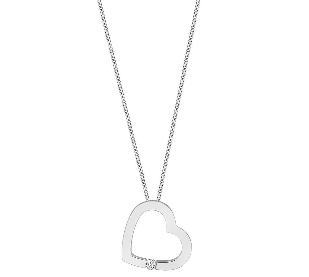 9ct White Gold Diamond Open Heart Pendant Necklace - NiaYou Jewellery