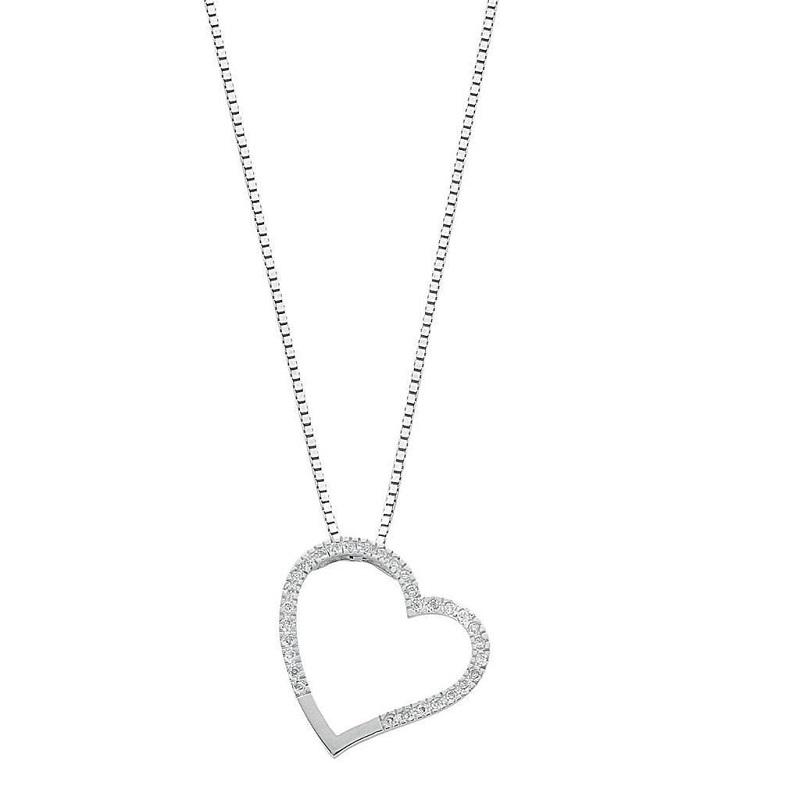 9ct White Gold Diamond Open Heart Pendant Necklace - NiaYou Jewellery