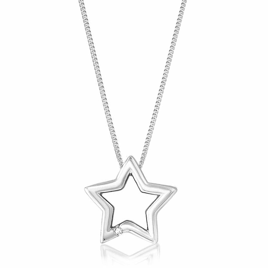 9ct White Gold Diamond Star Pendant Necklace - NiaYou Jewellery