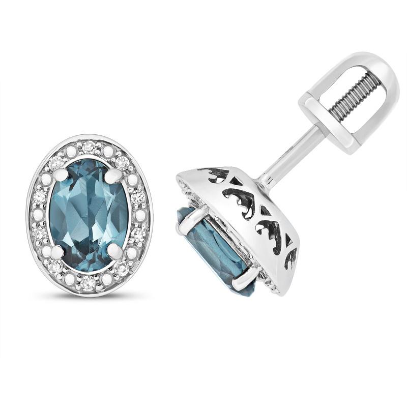9ct White Gold Diamonds and Blue Topaz Oval Stud Earrings - NiaYou Jewellery