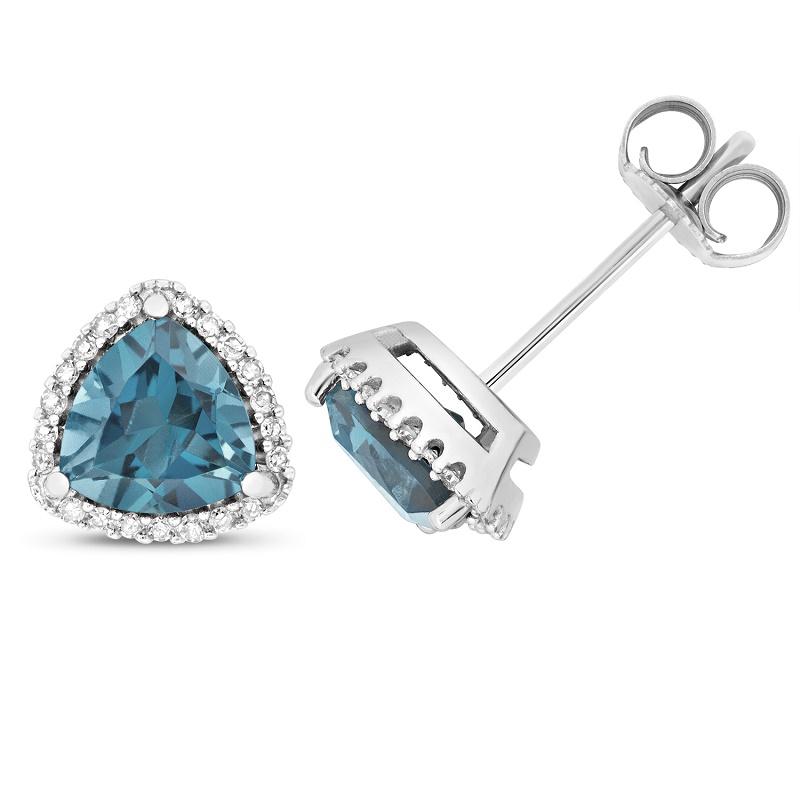 9ct White Gold Diamonds and Blue Topaz Trillion Stud Earrings - NiaYou Jewellery