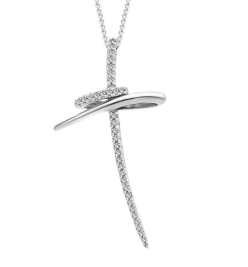 9ct White Gold Elegant Diamond Cross Pendant - NiaYou Jewellery