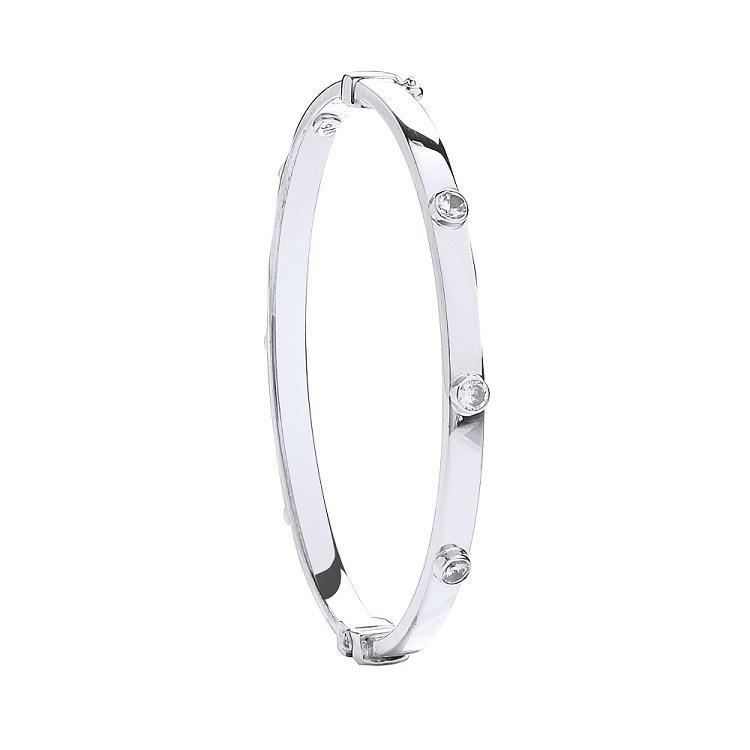 9ct White Gold Hinged Baby Bangle with Cubic Zirconia - NiaYou Jewellery