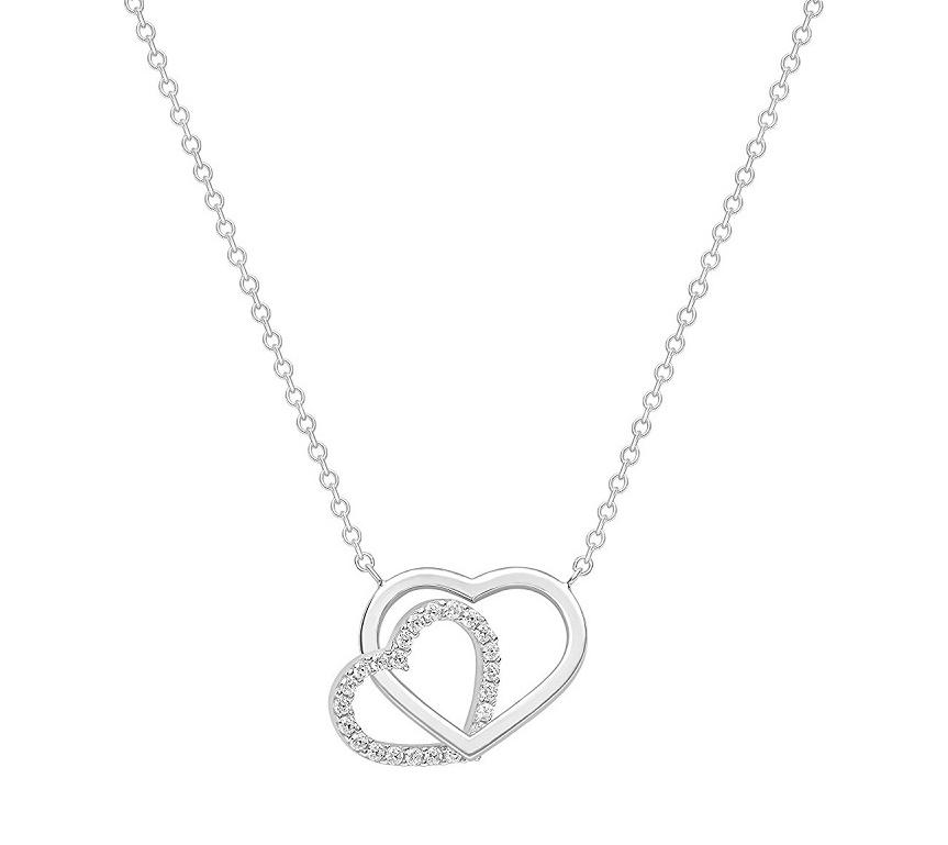 9ct White Gold Necklace Two Interlocking Hearts and Cubic Zirconia - NiaYou Jewellery