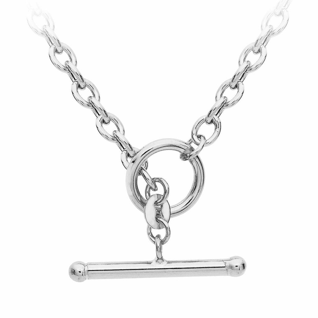 9ct White Gold Oval Belcher Chain T-Bar Necklace 43 cm - NiaYou Jewellery
