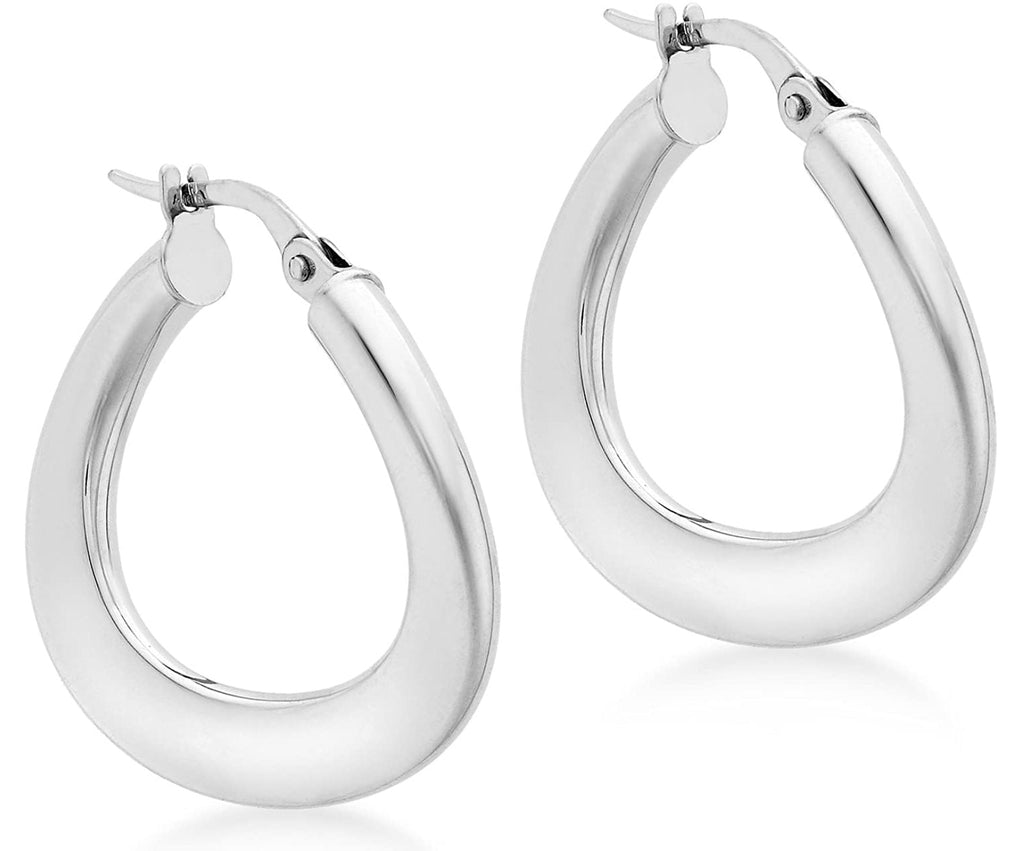 9ct White Gold Oval Wave Creole Hoop Earrings - NiaYou Jewellery
