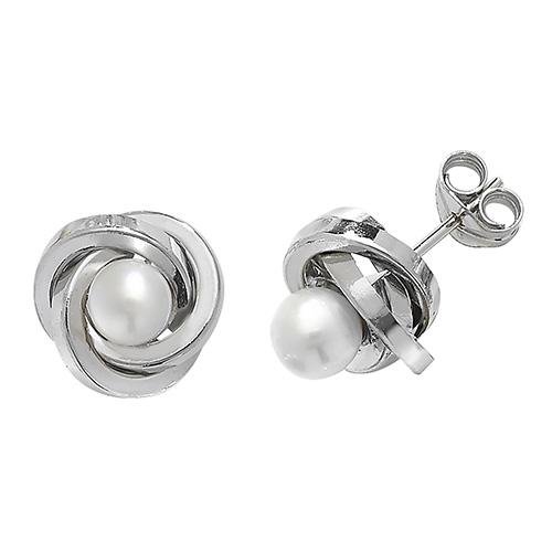 9ct White Gold Pearl Interlocking Knot Stud Earrings - NiaYou Jewellery
