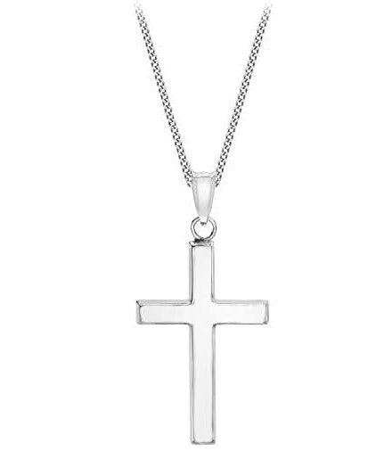 9ct White Gold Plain Cross Pendant Necklace - NiaYou Jewellery