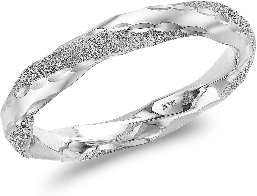 9ct White Gold Polished and Textured Twist Ring - NiaYou Jewellery