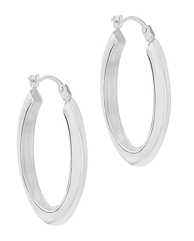 9ct White Gold Polished Oval Hoop Earrings 27 MM - NiaYou Jewellery