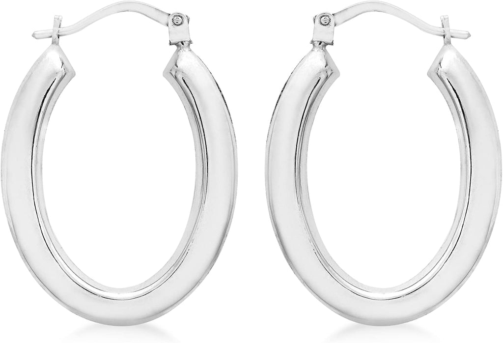 9ct White Gold Polished Oval Hoop Earrings 27 MM - NiaYou Jewellery