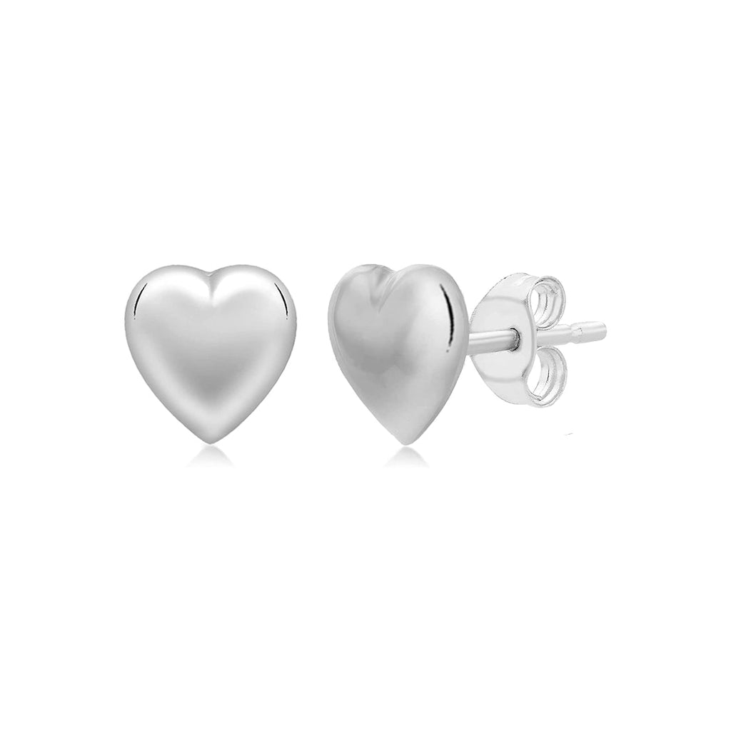 9ct White Gold Puff Heart Ladies Stud Earrings - NiaYou Jewellery
