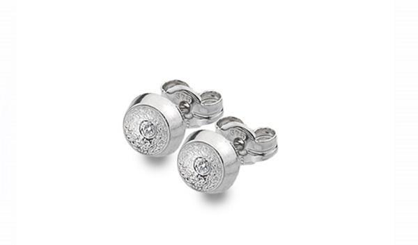 9ct White Gold Textured Concave Round Stud Earrings with CZ - NiaYou Jewellery