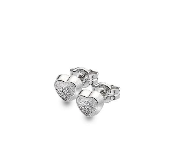 9ct White Gold Textured Heart Stud Earrings with CZ - NiaYou Jewellery