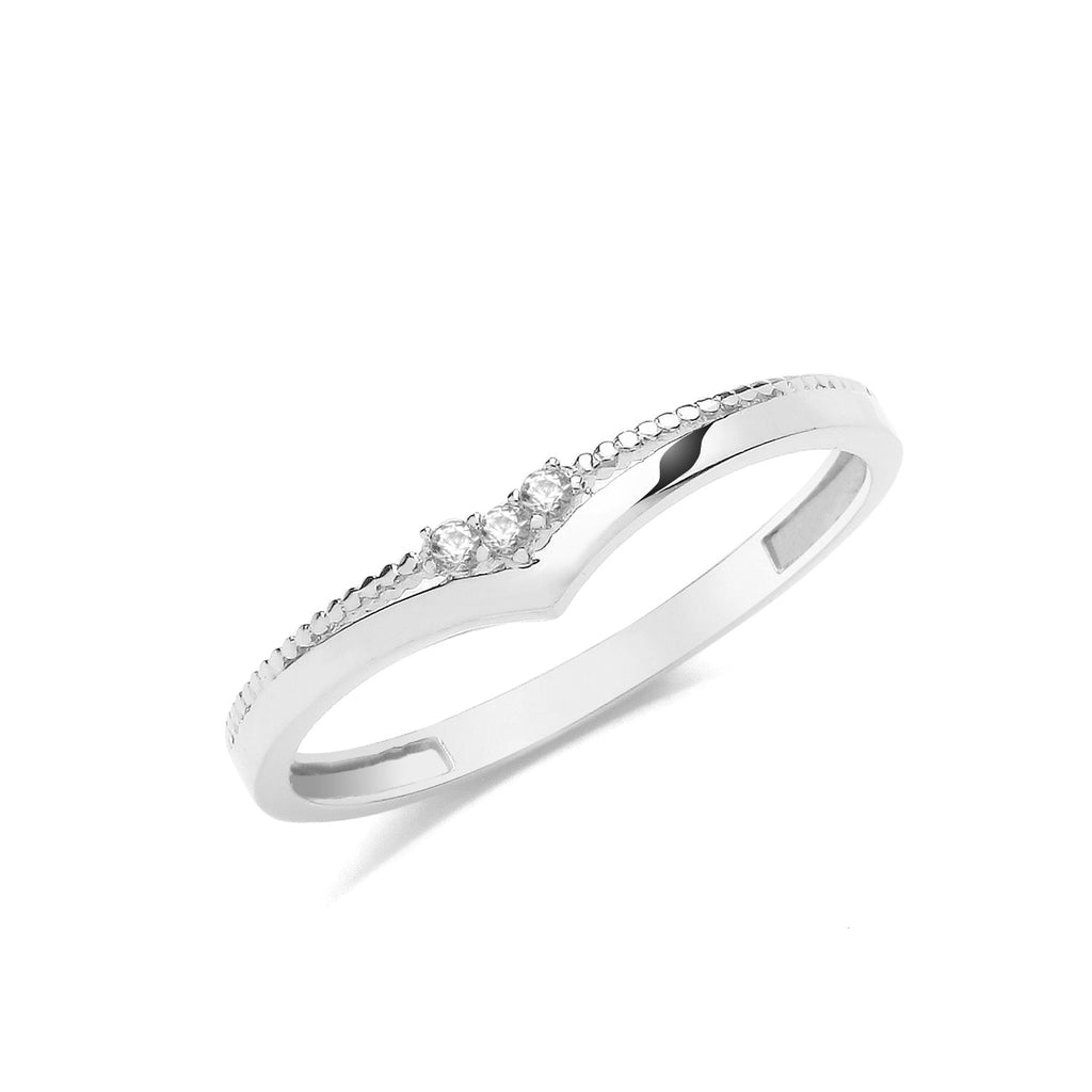 9ct White Gold Three Cubic Zirconia Wishbone Ring - NiaYou Jewellery