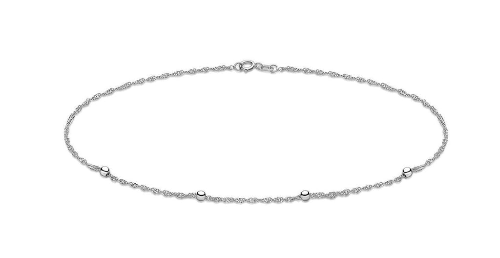 9ct White Gold Twist Chain Bracelet with Ball Beads 19 cm - NiaYou Jewellery