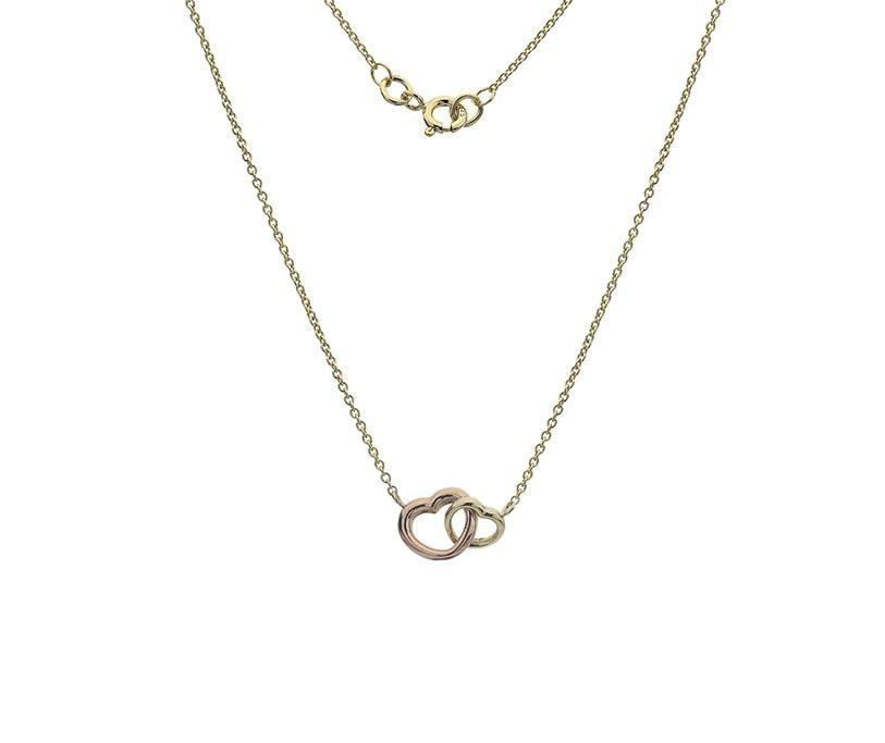 9ct Yellow and Rose Gold Two Interlocking Hearts Necklace - NiaYou Jewellery