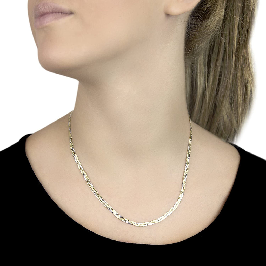 9ct Yellow and White Gold 3 Plait Herringbone Necklace - NiaYou Jewellery