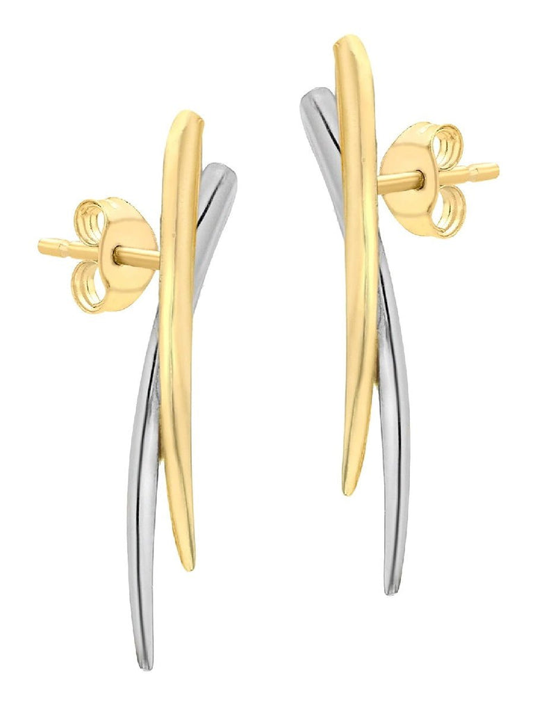 9ct Yellow and White Gold Crossover Earrings - NiaYou Jewellery
