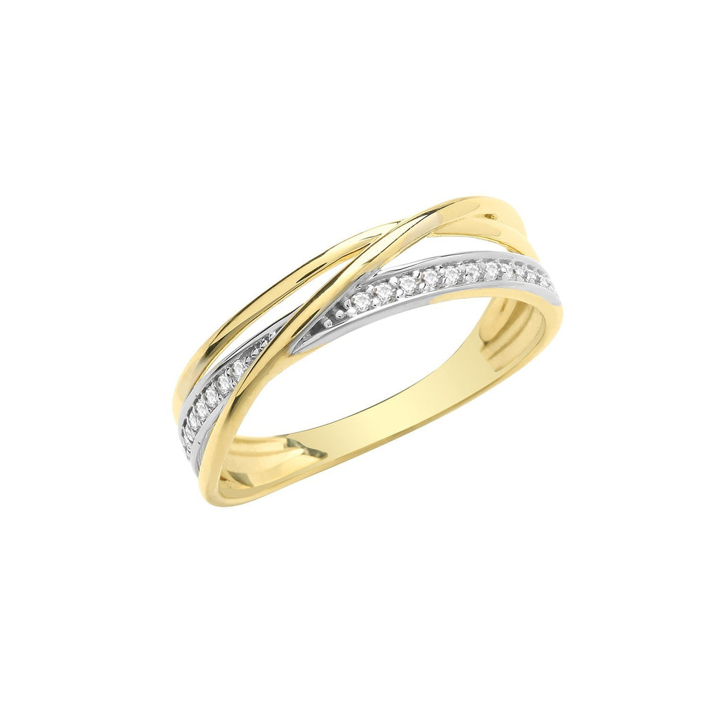9ct Yellow and White Gold Cubic Zirconia Crossover Eternity Ring - NiaYou Jewellery