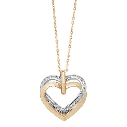 9CT Yellow and White Gold Cubic Zirconia Two Heart Pendant Necklace - NiaYou Jewellery