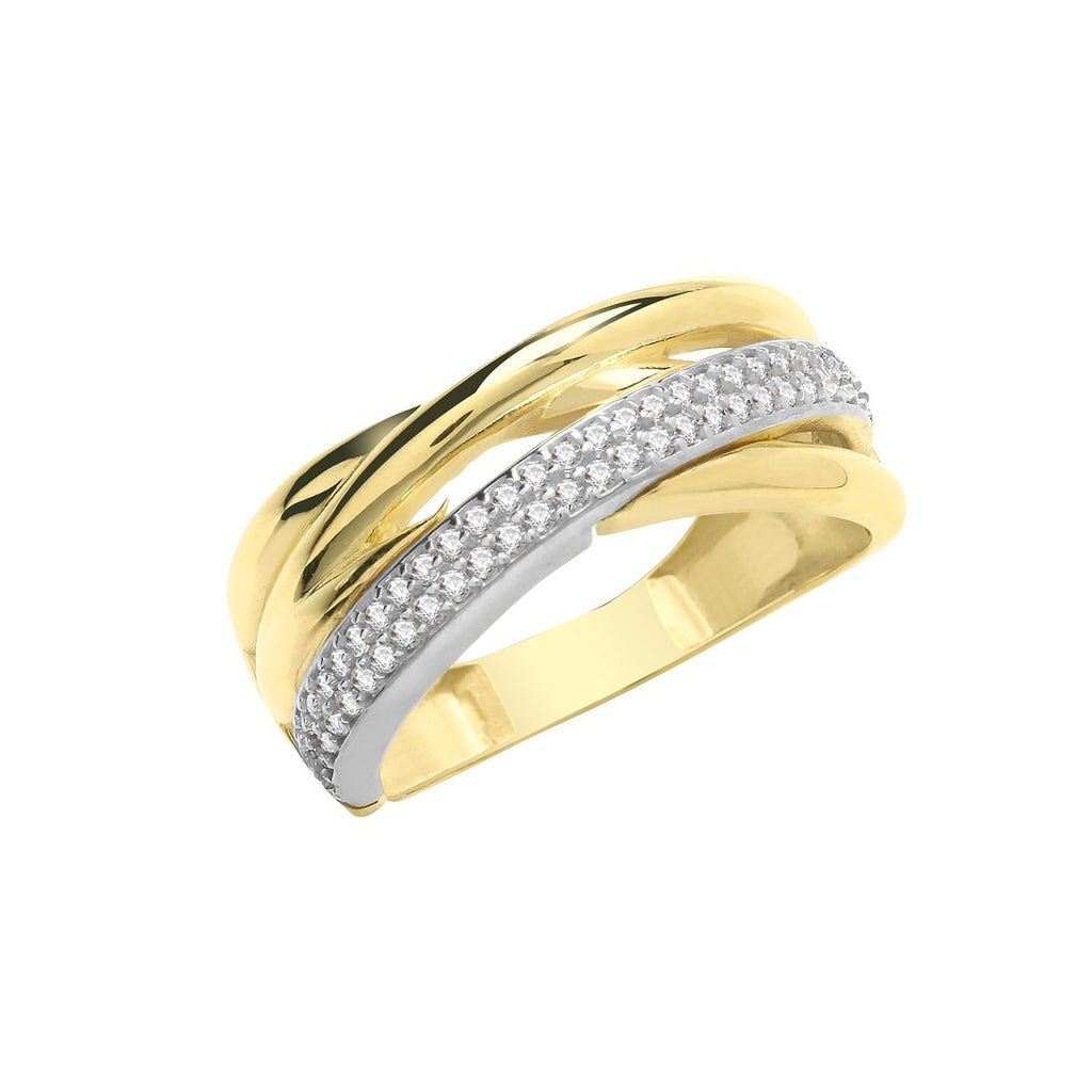 9ct Yellow and White Gold CZ Crossover Ring - NiaYou Jewellery