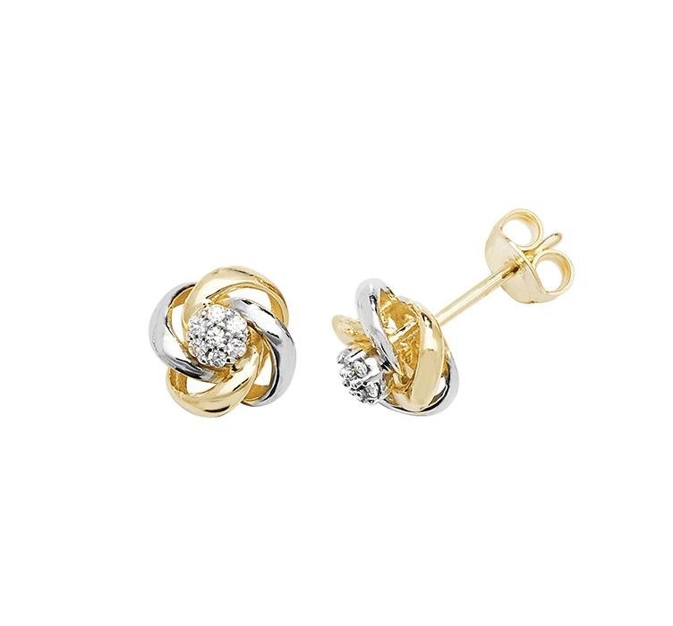 9ct Yellow and White Gold Cz Knot Stud Earrings - NiaYou Jewellery