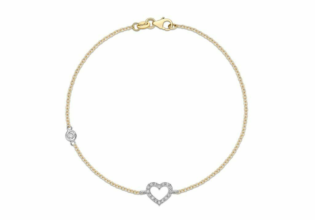9ct Yellow and White Gold CZ Open Heart Bracelet 19 cm - NiaYou Jewellery