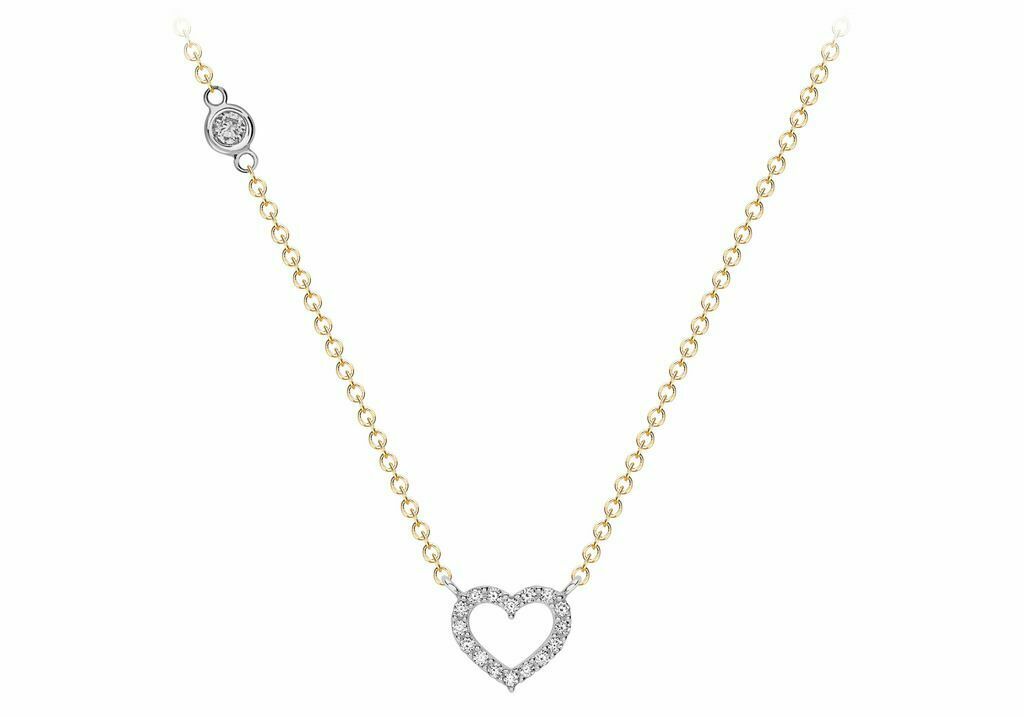 9ct Yellow and White Gold CZ Open Heart Necklace 46cm - NiaYou Jewellery