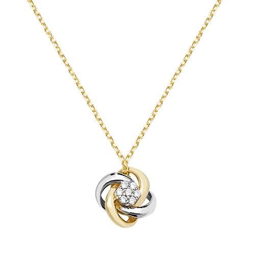 9ct Yellow and White Gold CZ Twisted Circle Pendant Necklace - NiaYou Jewellery