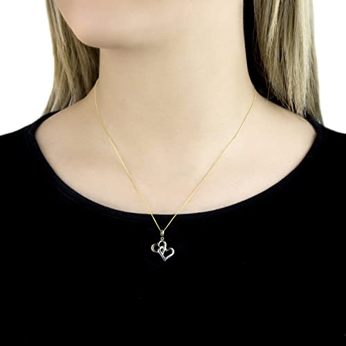 9ct Yellow and White Gold Diamond Double Heart Pendant Necklace - NiaYou Jewellery