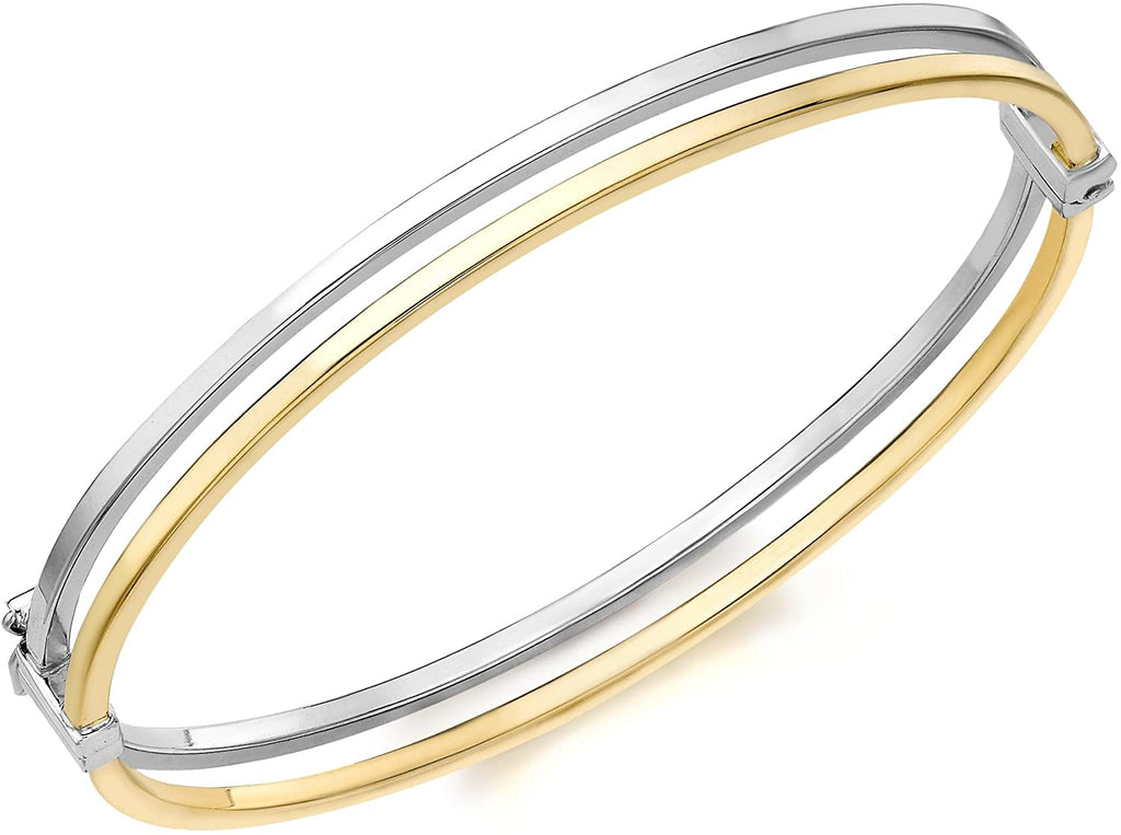 9ct Yellow and White Gold Double Square Tube Bangle - NiaYou Jewellery