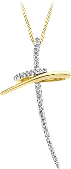 9ct Yellow and White Gold Elegant Diamond Cross Pendant - NiaYou Jewellery