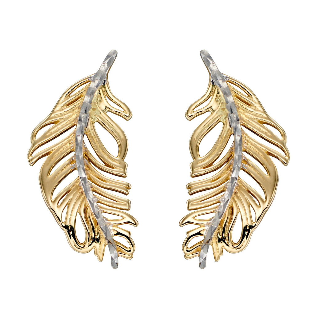 9ct Yellow And White Gold Feather Earrings - NiaYou Jewellery
