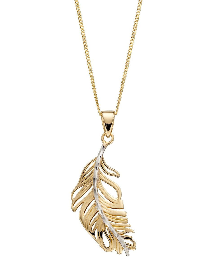 9ct Yellow and White Gold Feather Pendant - NiaYou Jewellery
