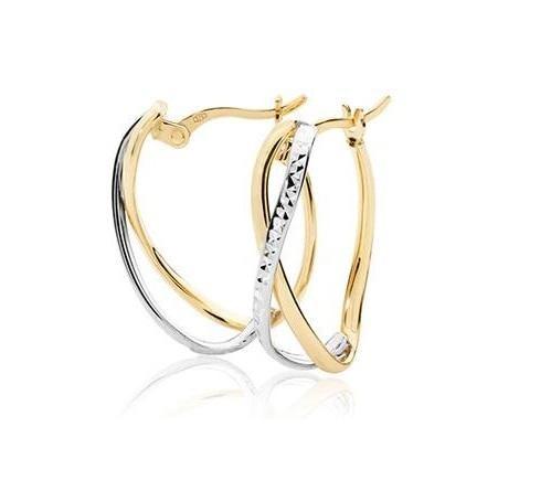 9ct Yellow and White Gold Heart Shaped Earrings - NiaYou Jewellery