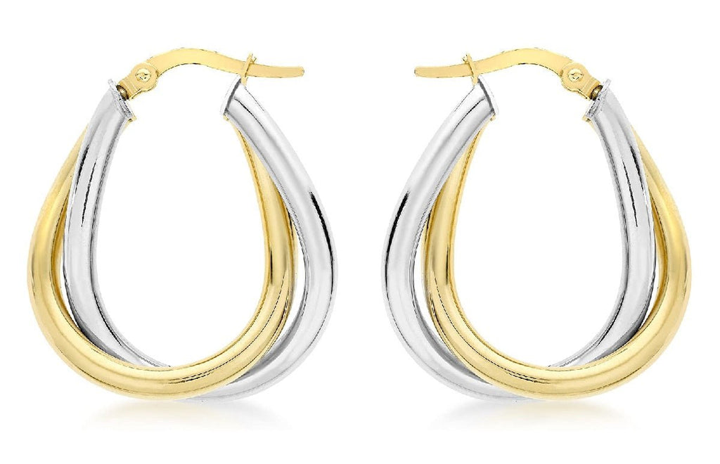 9ct Yellow and White Gold Interlocking 8 Oval Hoop Earrings - NiaYou Jewellery