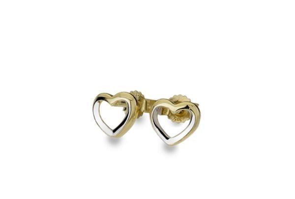 9ct Yellow and White Gold Open Heart Stud Earrings - NiaYou Jewellery