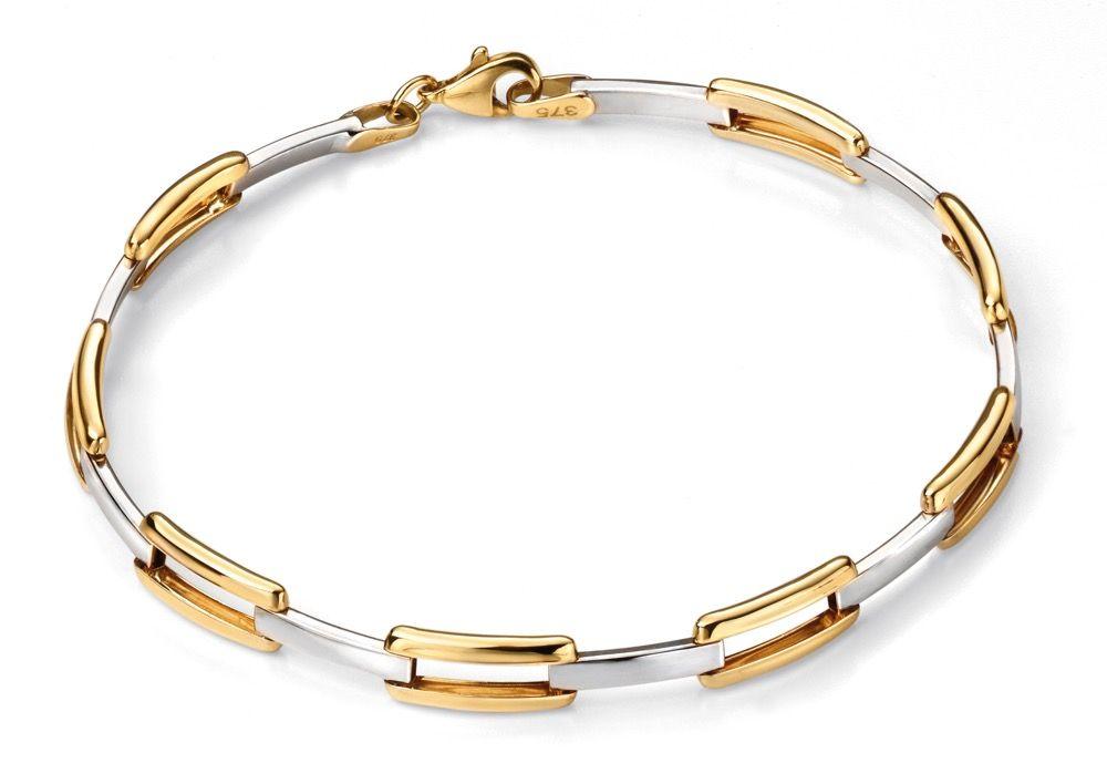 9ct Yellow and White Gold Oval Rectangle Link Bracelet by Elements Gold - NiaYou Jewellery