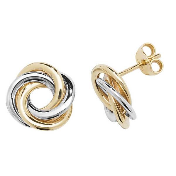 9ct Yellow and White Gold Three Interlocking Circles Stud Earrings - NiaYou Jewellery