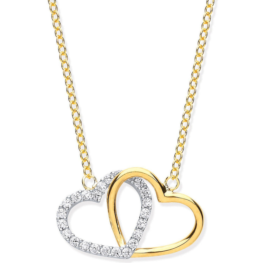 9Ct Yellow and White Gold Two Entwined Hearts with CZ Necklace - NiaYou Jewellery