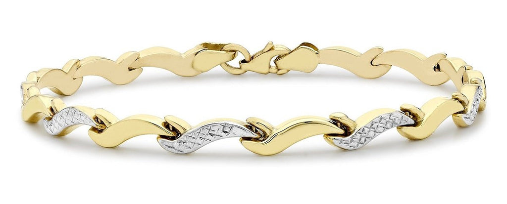 9ct Yellow and White Gold Wave Links Bracelet - NiaYou Jewellery