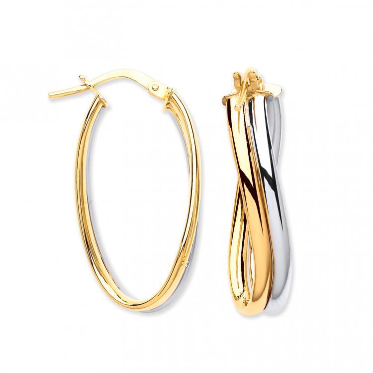 9ct Yellow and White Gold Wavy Double Oval Earrings - NiaYou Jewellery