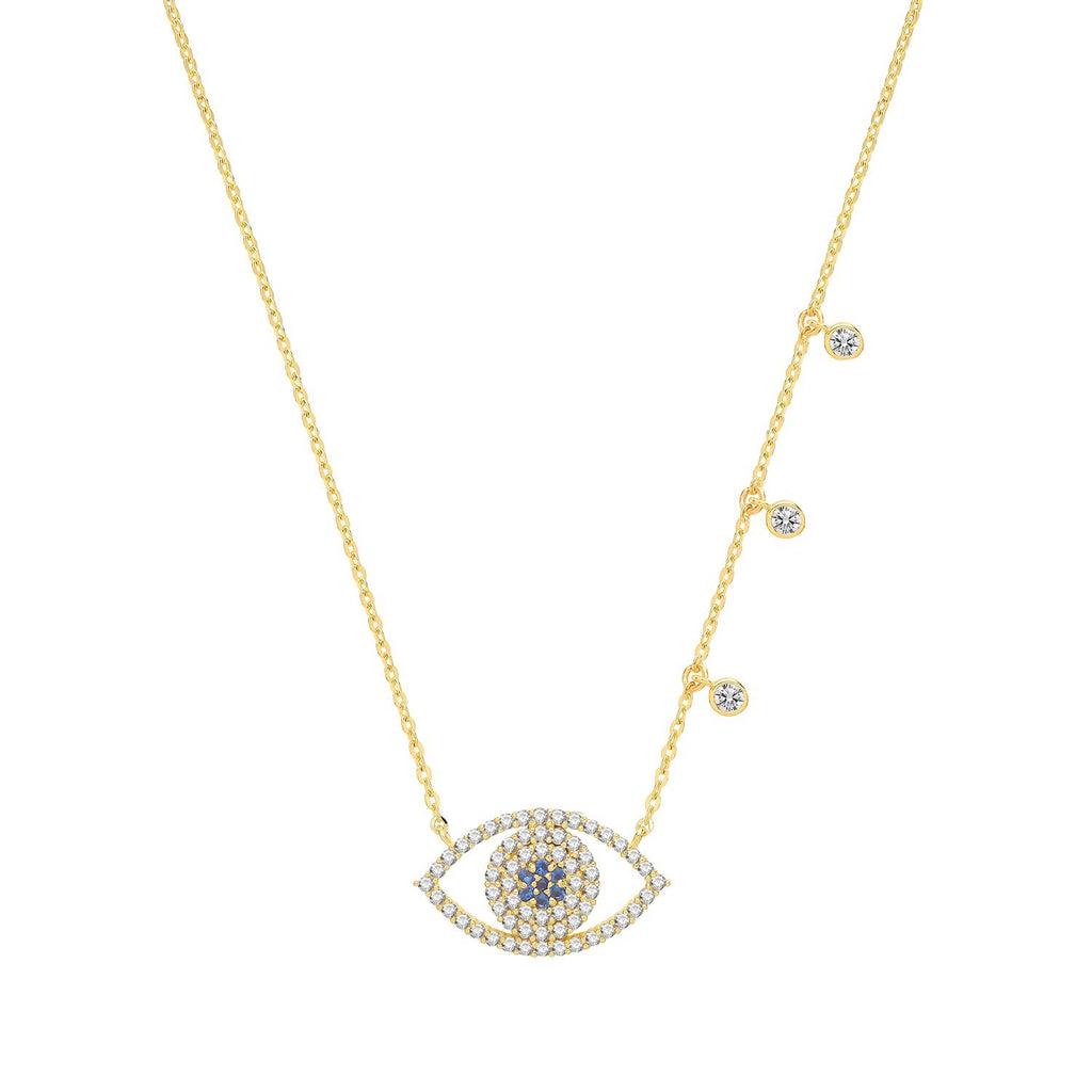 9ct Yellow Evil Eye Necklace with Cz Droplets - NiaYou Jewellery