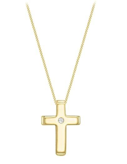 9ct Yellow Gold 0.01 ct Diamond Cross Pendant Necklace - NiaYou Jewellery