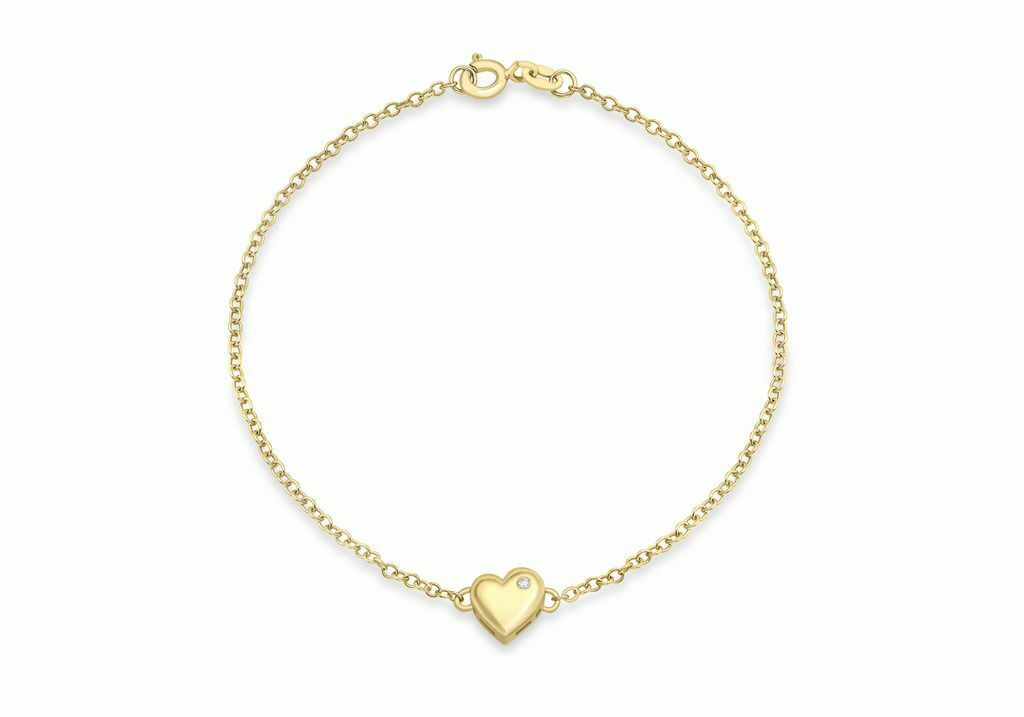 9ct Yellow Gold 0.01 Diamond Heart Bracelet - NiaYou Jewellery