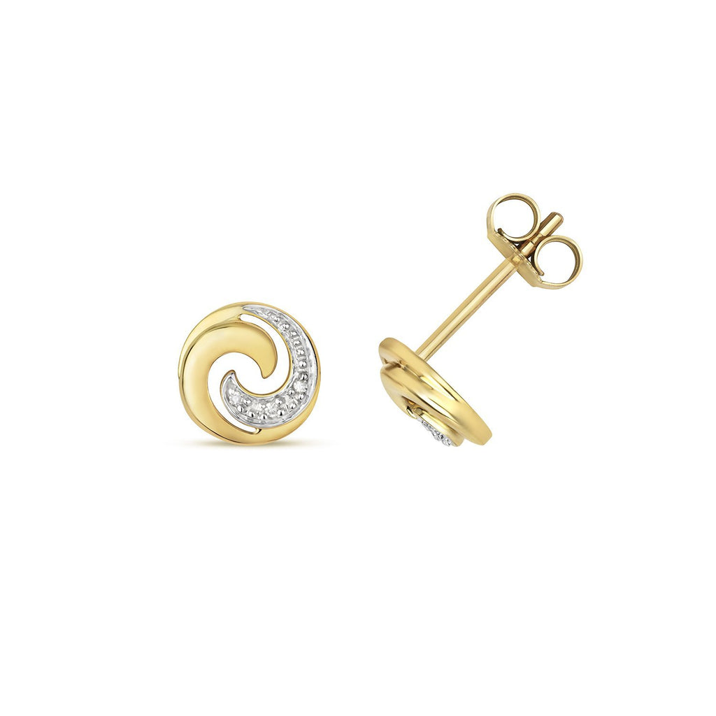 9ct Yellow Gold 0.018ct Diamond Swirl Stud Earrings - NiaYou Jewellery