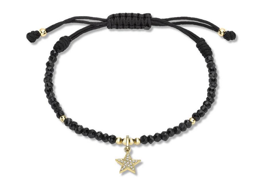 9ct Yellow Gold 0.05ct Diamond Star Charm Black Spinel Bracelet - NiaYou Jewellery
