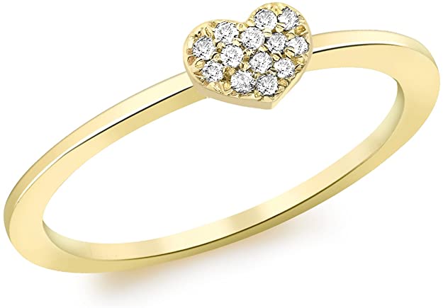 9ct Yellow Gold 0.05ct Pave Set Diamond Heart Ring - NiaYou Jewellery
